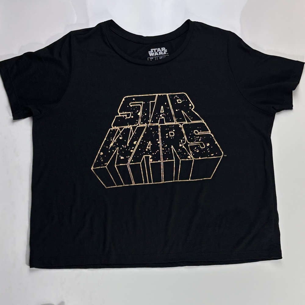 Star Wars Black Crop Tee with Metallic Gold Design